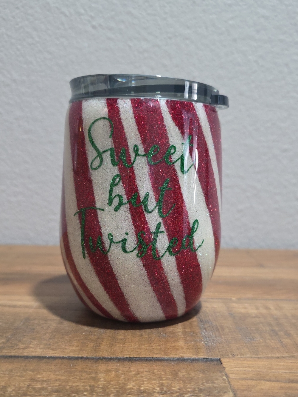 Handmade- One Of A Kind "Sweet But Twisted" Glitter Tumbler - Red, White, Green